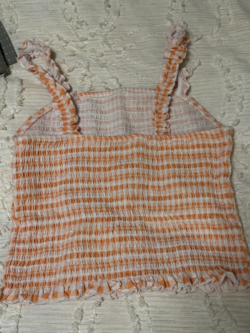 Smocked Ruffle Strap Tank Top - Orange & White - Picture 8 of 11